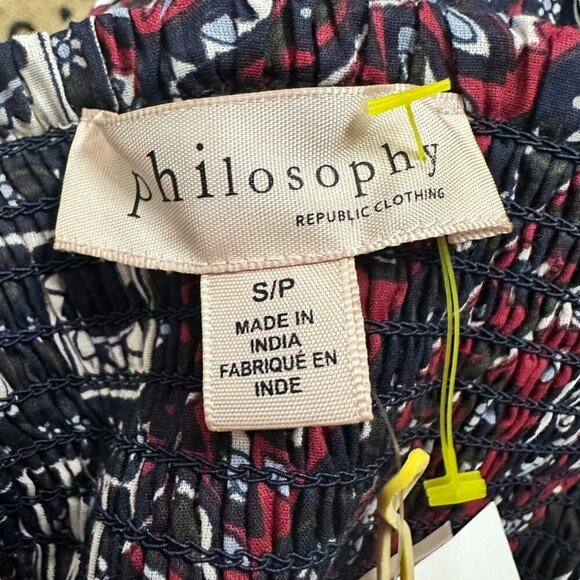 NWT Philosophy Bohemian Strapless Smocked Midi Dress Red & Blue Flowy Cottage SM - Picture 6 of 8